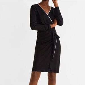 Mango Black Wrap Dress with White Stripe Size XS